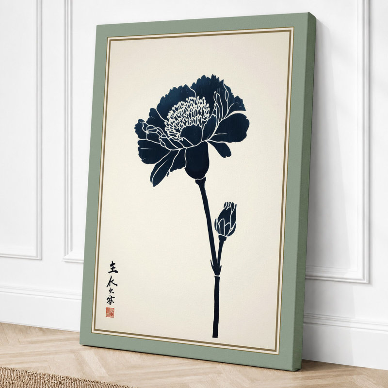 Carnation in Ink Japandi - Wrapped Canvas, 30x20 - 76.2 x 50.8 cm, Sage Border