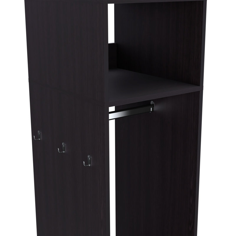 Armoire 63"H, With 3 Shelves, 1 Mirror, And 4 Wheels, Black, Black