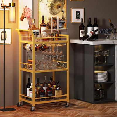 Chariot-bar avec tablette miroir à 3 niveaux