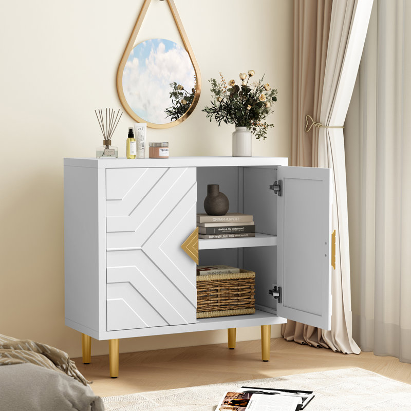 Shenade 31.7'' Modern Sideboard Buffet Cabinet with 2 Decorative Embossed Pattern Doors, White
