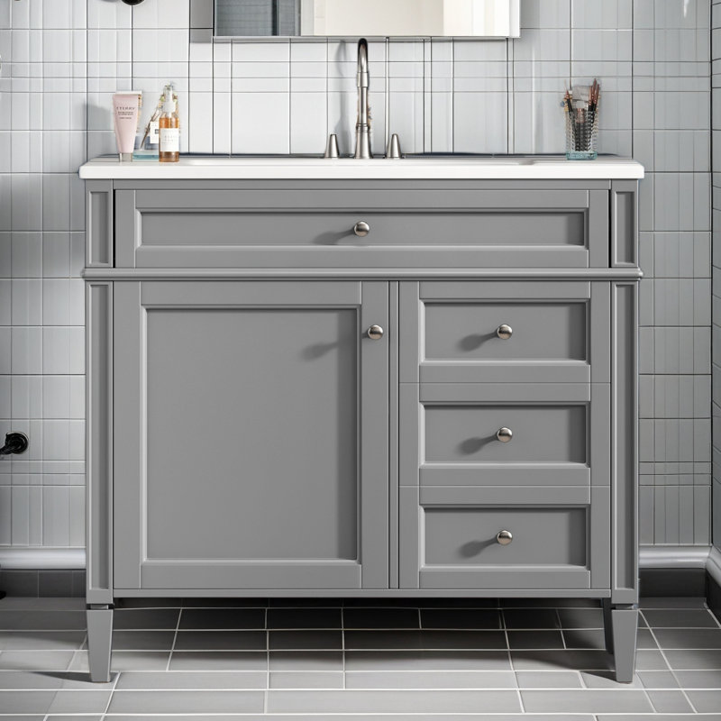 Meuble-lavabo de 36 po sans lavabo supérieur, armoire de rangement moderne avec 2 tiroirs et un tiroir basculant, structure en bois massif