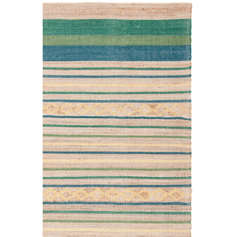 Grice Hand Woven Jute/Wool Striped Rug in Natural/Green, Runner 2'3" x 9'
