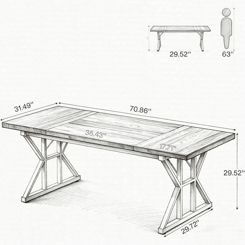 70.86" Executive Desk, Industrial Style Computer Desk For Home Office, Brown/White
