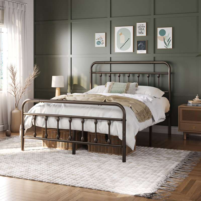 Metal Bed Frame with Vintage Headboard, Double (4'6), Bronze