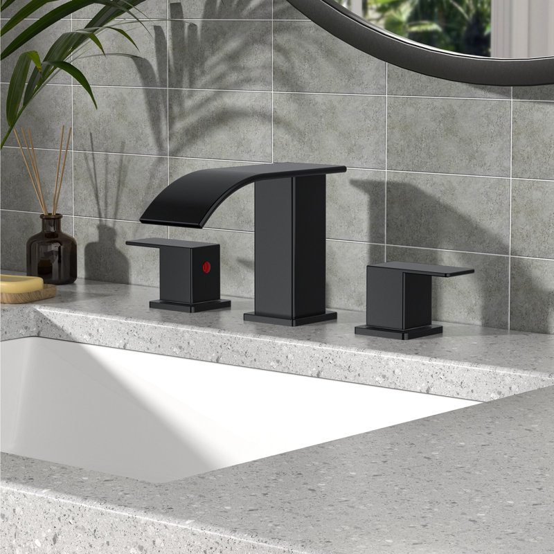 Robinet de salle de bain à large entraxe avec bonde, Noir mat