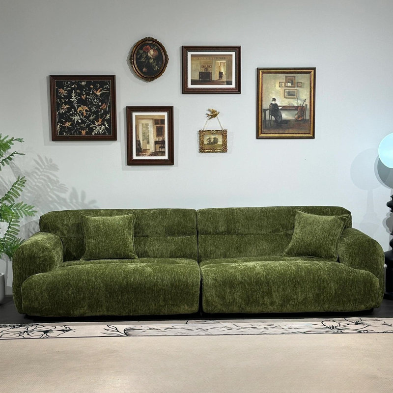 Canapé rétro vert décontracté, 2, H 29,13 po x l 102,36 po x P 40,16 po