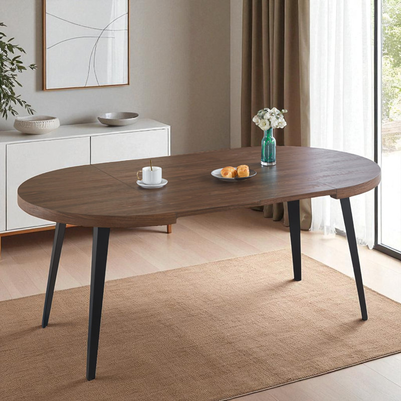 Table de salle à manger extensible avec 2 rallonges amovibles, Noyer, Noir