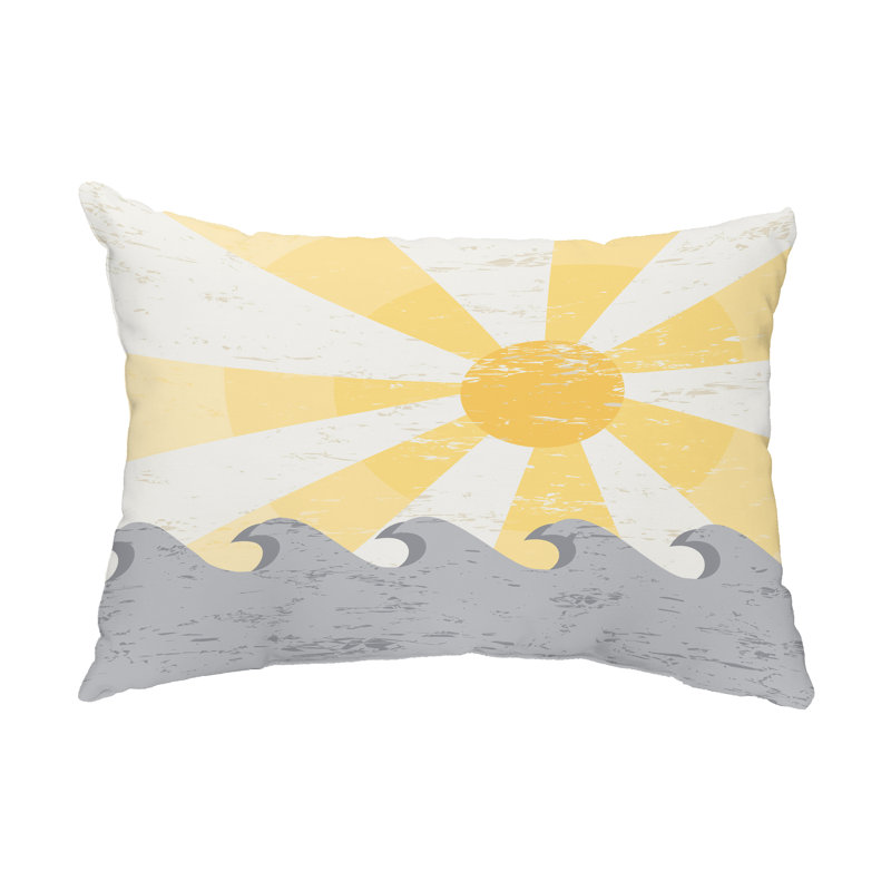 Outdoor Reversible Throw Pillow, Beige/Yellow/Gray