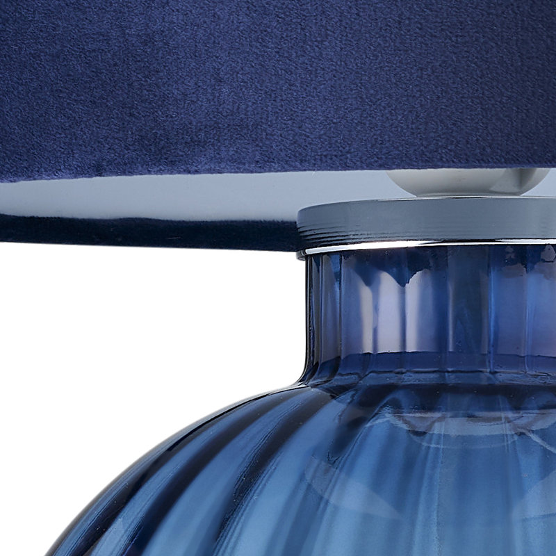 Mitzi Contemporary Ribbed Glass Table Lamp with Velvet Fabric Shade, Blue