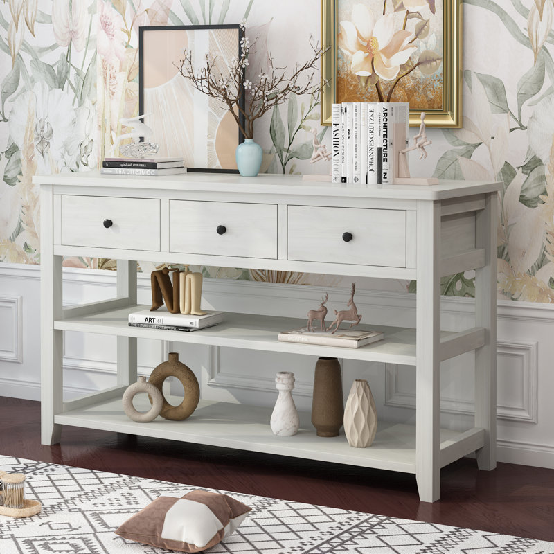 American Country Style Console Table - Antique White Wood Frame Sofa Table For Vintage Home Decor