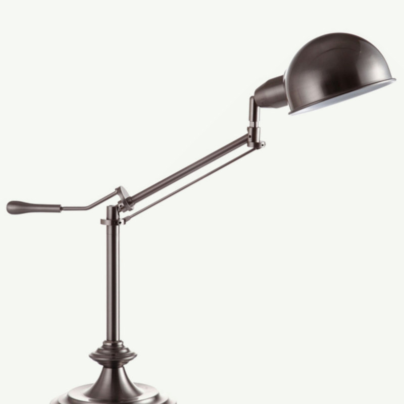Lampe de table réglable en métal de 24,5 po de hauteur avec bras pivotant perchoir, finition argentée