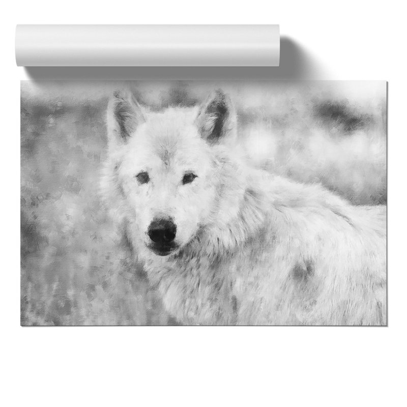White Wolf Painting - Frameless Print, 30cm H x 42cm W x 0.1cm D