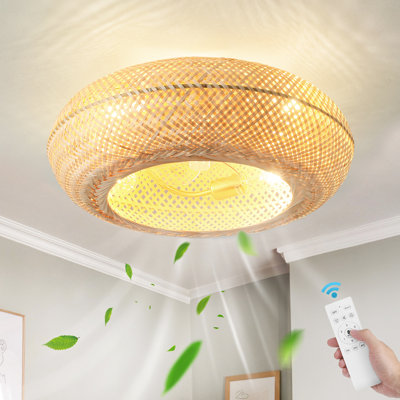 Nihar 20" Boho Rattan Caged Ceiling Fan with Lights