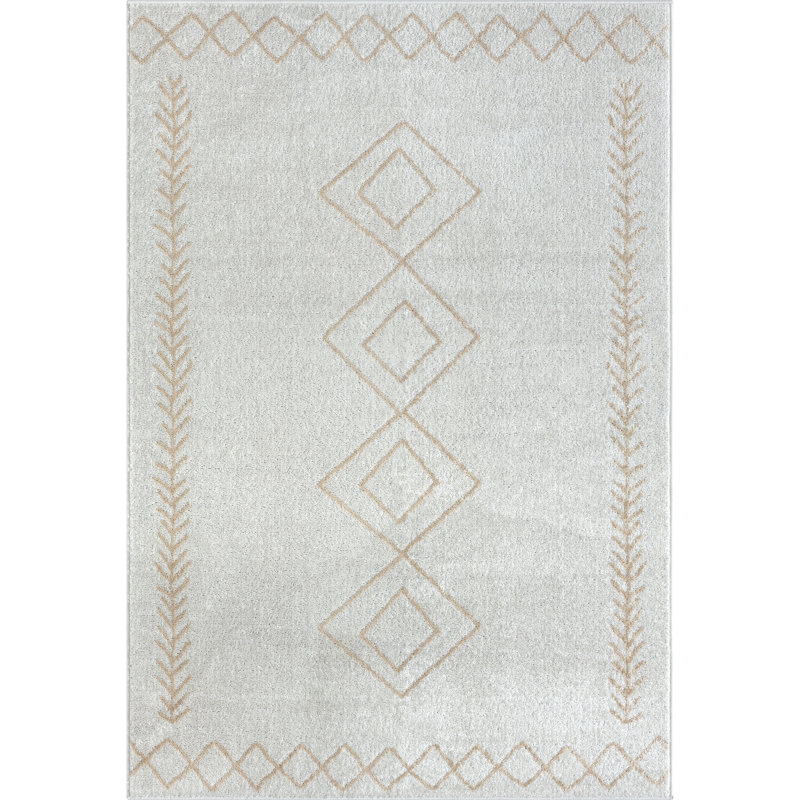 Tapis ivoire / beige à motif géométrique, Rectangle 5 pi x 7 pi