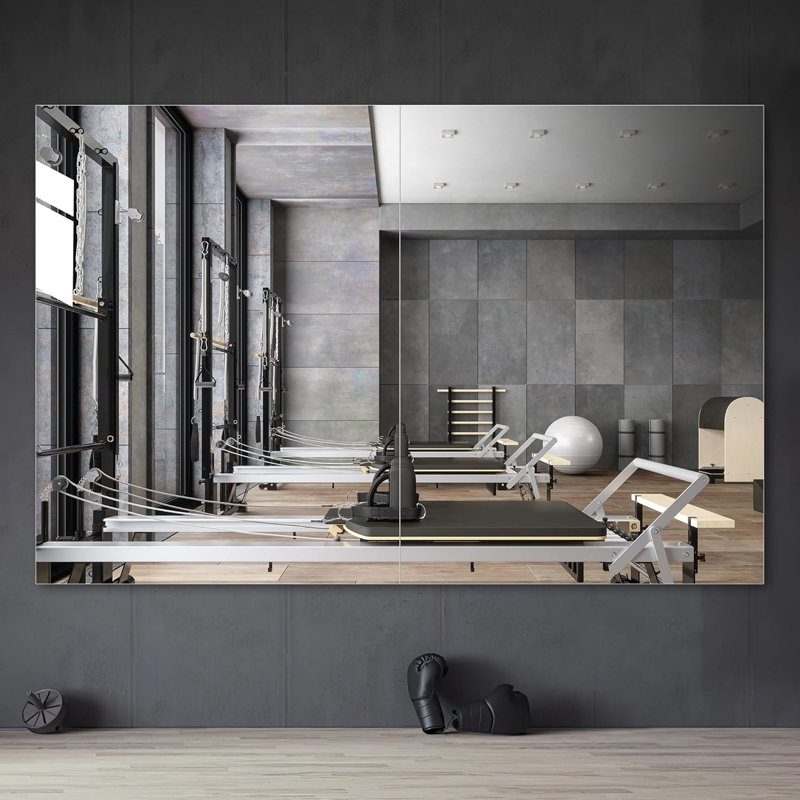 Ebern Designs Frameless Rectangle Full Length Metal Wall Mirror Set Home Gym Mirror with Tempered Glass , 39.4" x 29.9"
