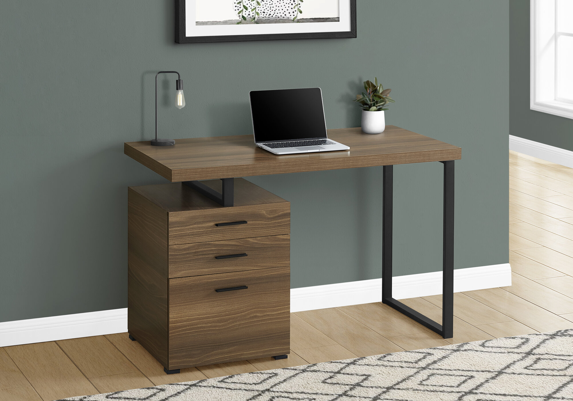 Computer Desk, Home Office Right Set-up, Storage Drawers, 48 l