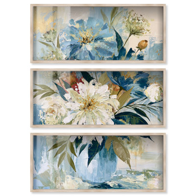 «Daisy Bouquet III Shadowbox», art mural floral bleu par Art Remedy, ensemble de 3