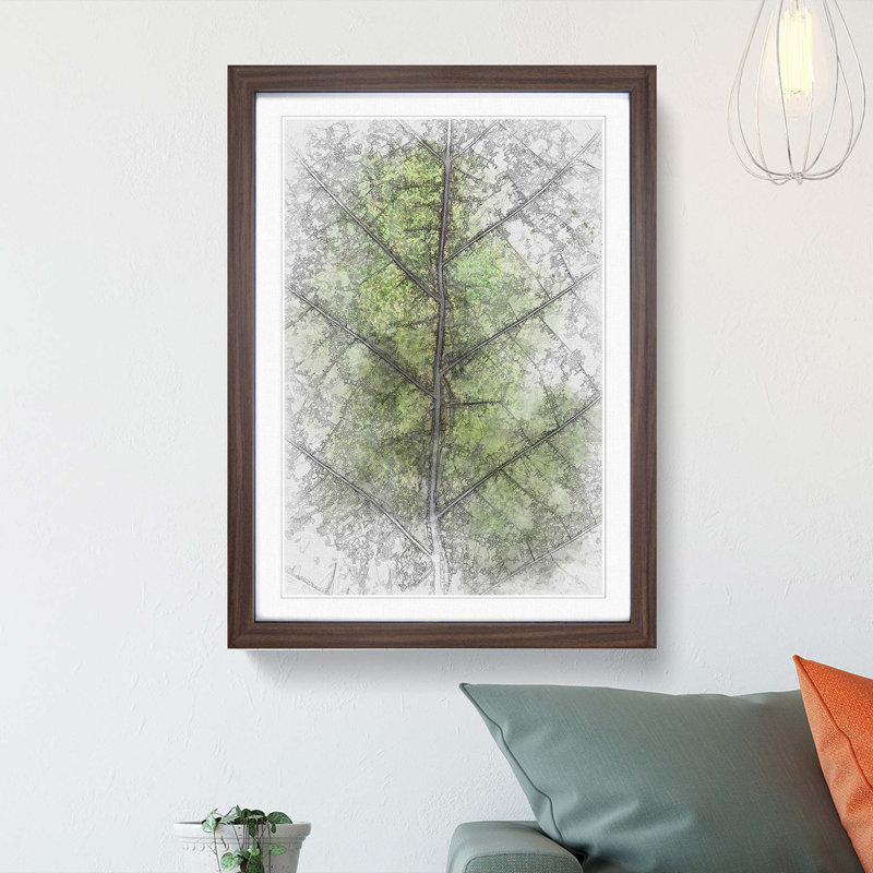 Leaf Lines in Abstract - Picture Frame Graphic Art Print, Walnut Framed, 65cm H x 48cm W x 2cm D
