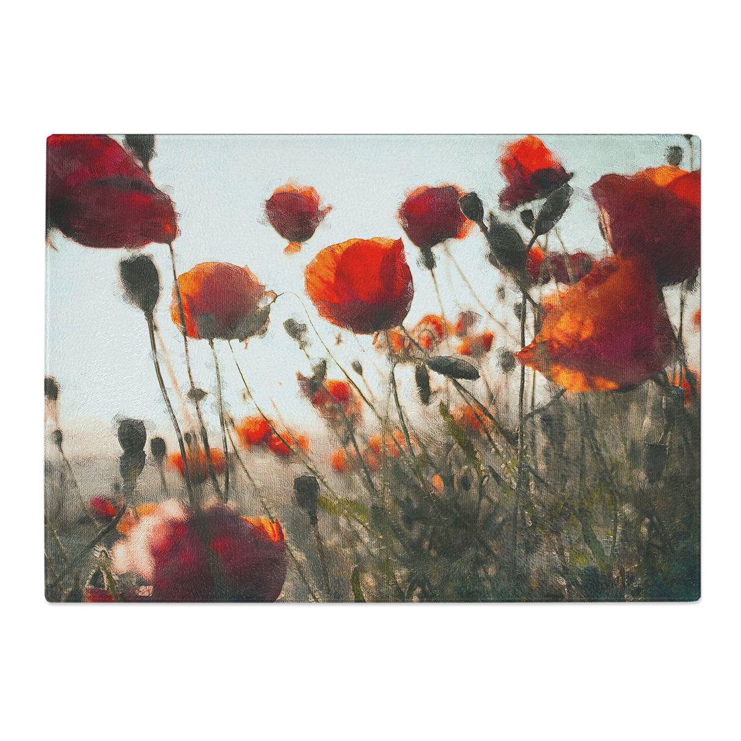 Tempered Glass Poppy Flowers Chopping Board