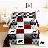 Wild Arrow Antler Queen Comforter Set - Rustic Red Buffalo Plaid Bedding with Pillowcases - Breathable Polyester Patchwork Bedding Comforters