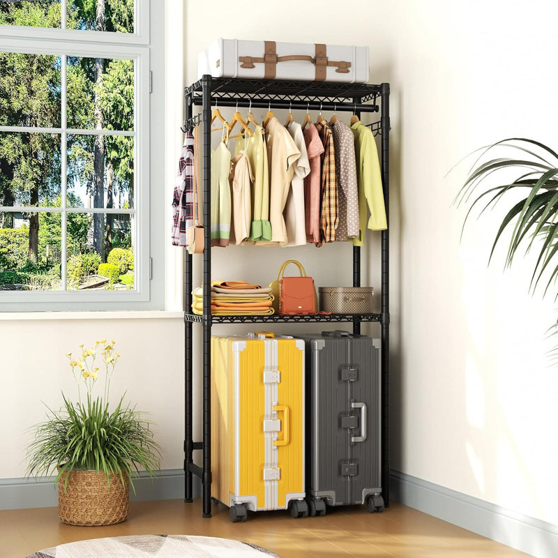 Étagère robuste sur laveuse et sécheuse avec tablettes grillagées réglables à 2 niveaux, tringle de suspension et crochets pour l'organisation de la salle de lavage