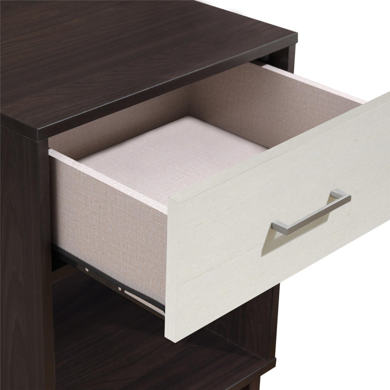 Acosta 45cm W Manufactured Wood Bedside Table, Espresso/Vintage White