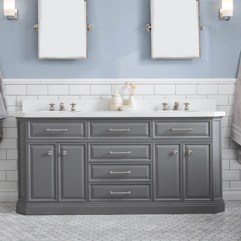 Palace 72'' W Double Vanity, Cashmere Gray, Polished Nickel