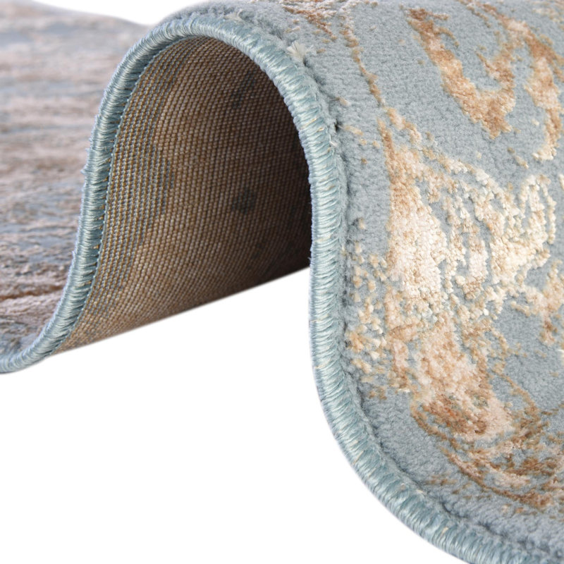 Tapis bleu sarcelle / beige Alamo, Ovale 7 pi 10 po x 10 pi