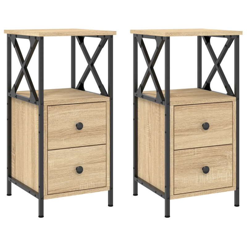 Herendeen 34cm W Iron Bedside Table, Sonoma Oak, Set of 2