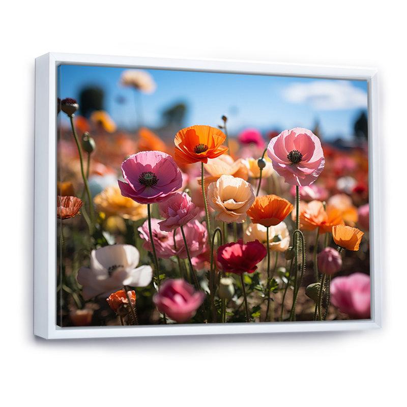 " Vibrant Wildflowers Field I ", 16" H x 32" W x 1" D, White Floater Framed