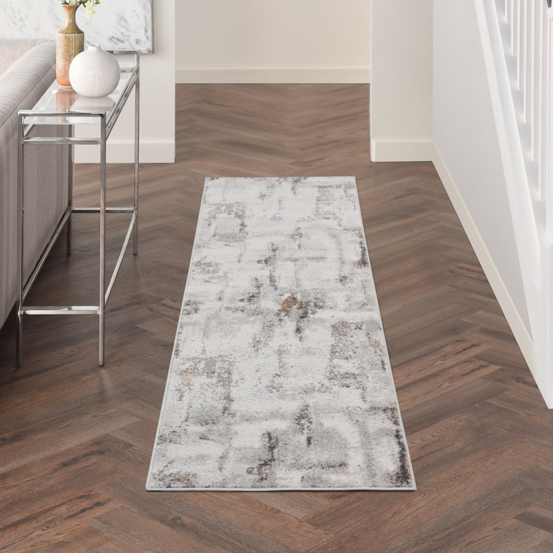 Tapis gris éclectique moderne Rheba, Tapis de couloir 2 pi 3 po x 7 pi 6 po