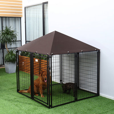 Cage d'extérieur pour chien de 5 pi X - construction en acier robuste, entrée de plain-pied et résistance à l'eau, parc pour chenil noir en acier robuste de 5 pi x 5 pi x 5 pi, conception, housse, jet