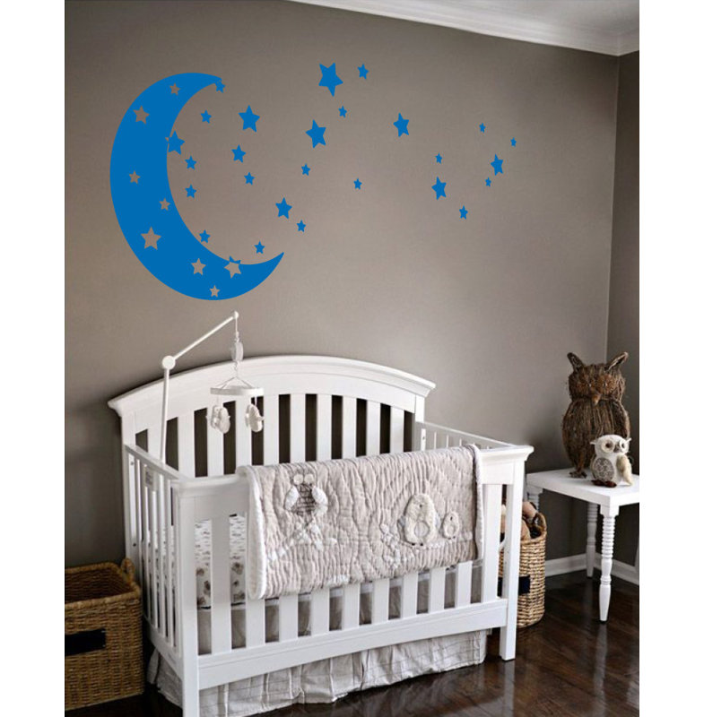 Adhésif décoratif lune et étoiles, Bleu azur, H 30 po x l 65 po x P 0,01 po