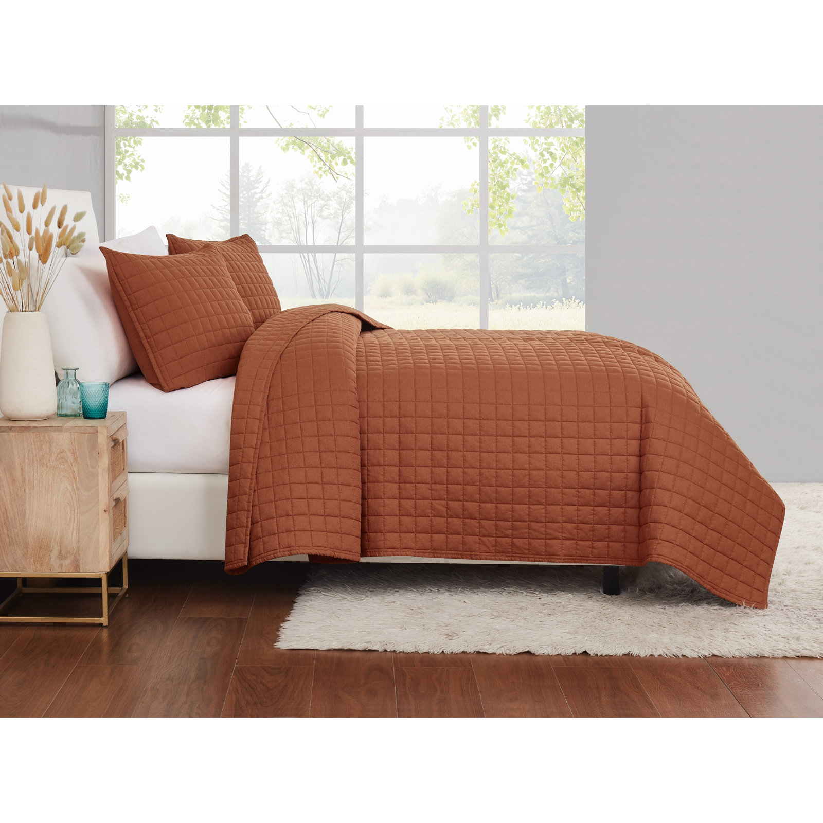 Nena Linen Quilt Set, King + 2 King Shams, Rust