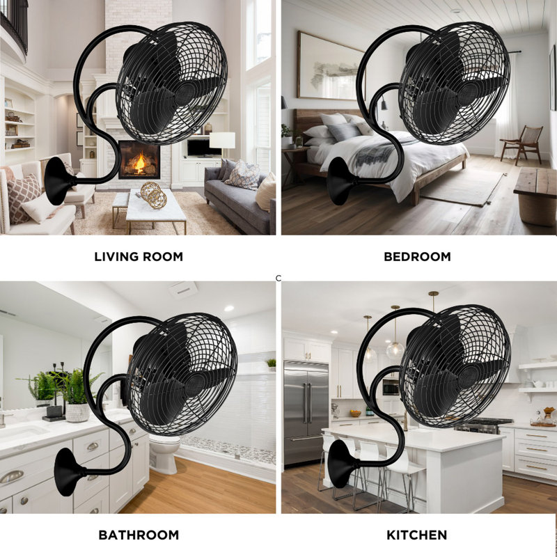 13in Oscillating Wall Fan, Matte Black