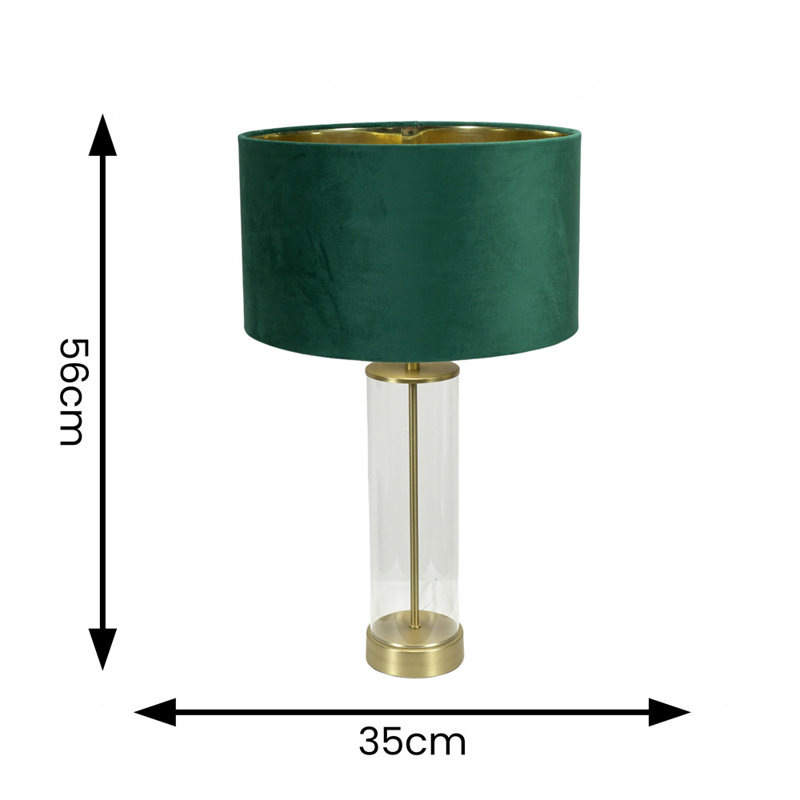 Ahedo Glass Table Lamp, Yes, Clear/Gold Base/Green Shade