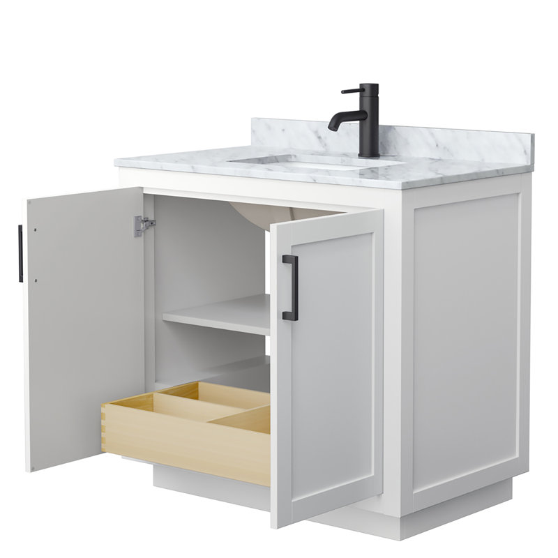 Ensemble de meuble-lavabo simple 36 po avec plateau en marbre Miranda, Blanc, Noir mat