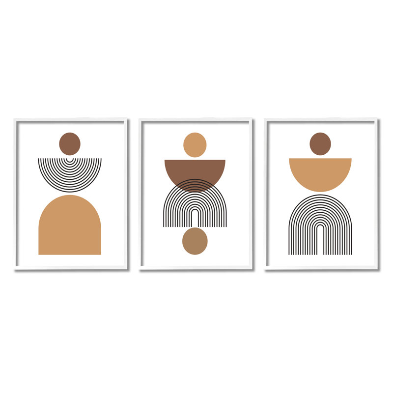 3 pièces Modern Shapes On White par LSR Design Studio, H 20 po x l 16 po x P 1,5 po, Giclée encadrée blanc bord de mer