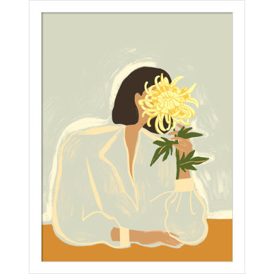 Lady With Chrysanthemum by Arty Guava Wood Framed Wall Art Print