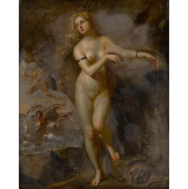 «Andromeda Rescued by Perseus» par Flemish School - Art mural sur toile tendue avec châssis, H 24 po x l 17 po