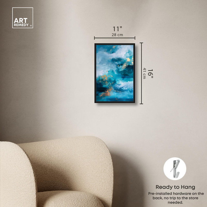 «Aqua Tranquility Canvas Geode» par Art Remedy, Cadre noir, H 16 po x l 11 po