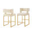 Tabouret de bar moderne à hauteur de comptoir en velours crème avec dossier carré et repose-pieds en métal
