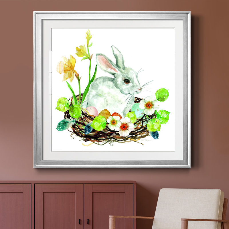 Couronne de lapin - peinture encadrée, Encadrement argenté, H 30,5 po x l 30,5 po x P 1,5 po