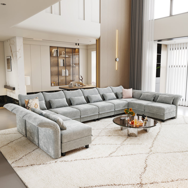 Brodderick Upholstered Sectional, Light Gray Microfiber