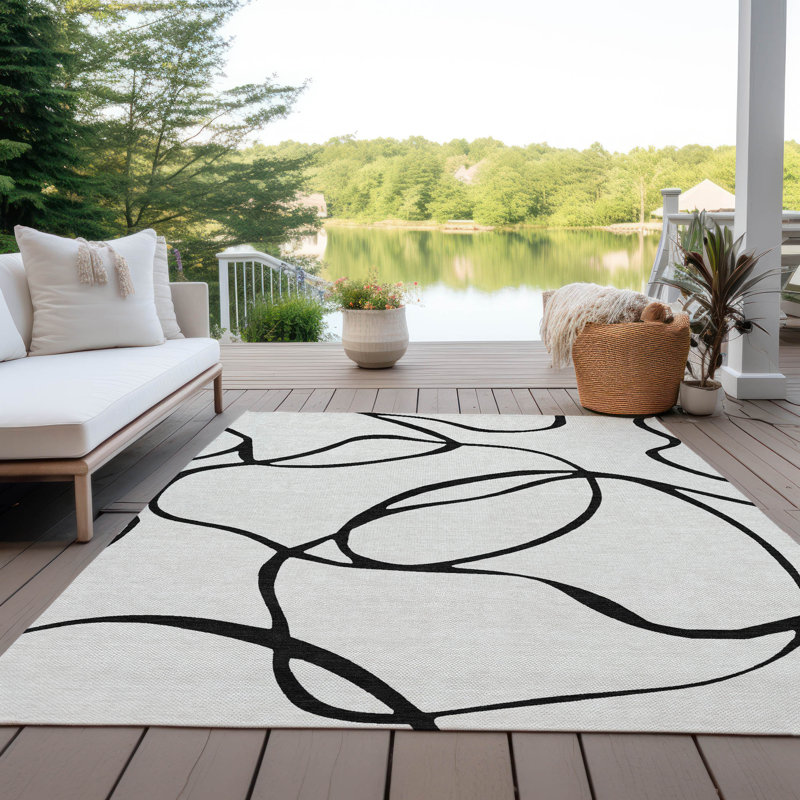 White Synthetic Rectangular Washable Indoor/Outdoor Rug 46" x 30"