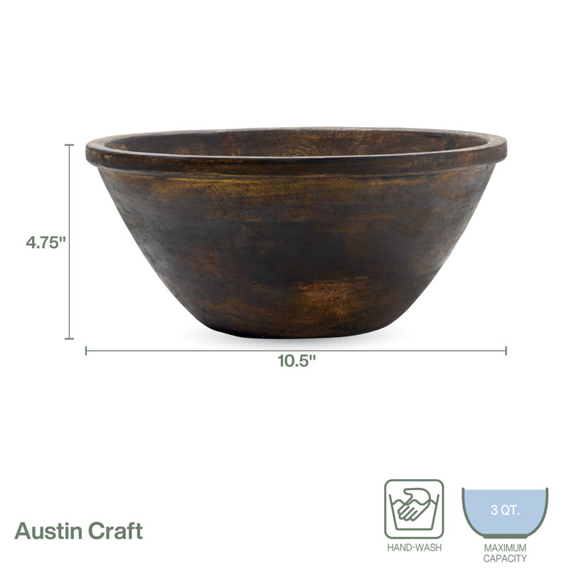 Fitz and Floyd Austin Craft 3-Quart Mango Wood Deep Serve Bowl, Expresso
