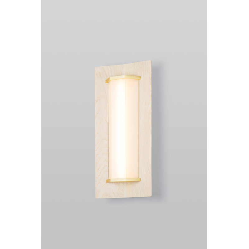 Penna Solid Wood 1 - Light LED Flush Mounted Sconce, 16" H x 7.7" W x 3.5" D, Distressed Brass/White Washed Oak