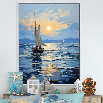Bateau, voile, reflets, impression sur toile
