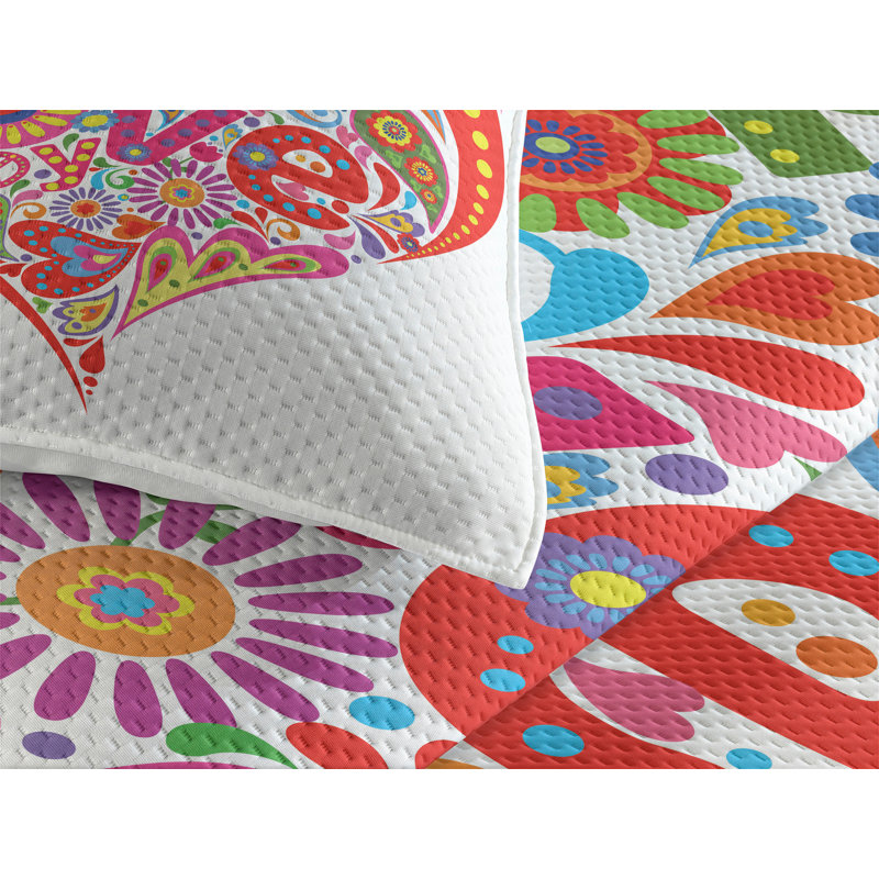 Groovy Polyester Floral Coverlet, King Bedspread + 2 Shams