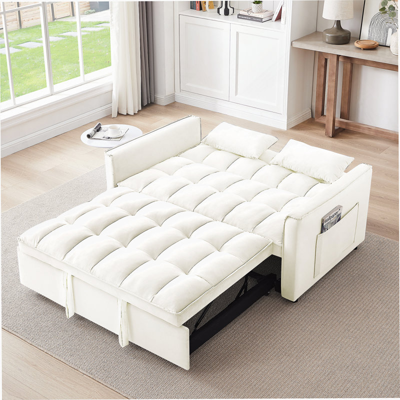 Cubbindall Upholstered Convertible Sofa Bed,Sleeper Sofa,Velvet Sofa,Modern Sofa,Accent Sofa, Beige Teddy